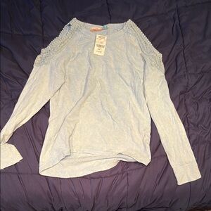 Vintage Havana blue Tan Long Sleeve Cut Out Blouse